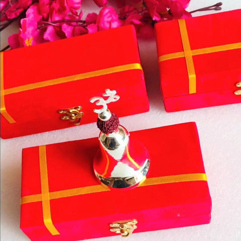 Silver Rudraksh Feather Puja Bell Set With Box