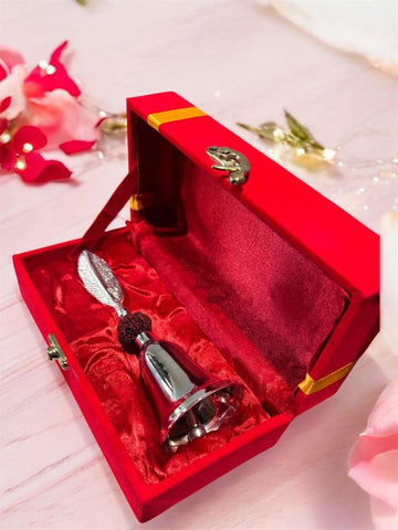 Silver Rudraksh Feather Puja Bell Set With Box