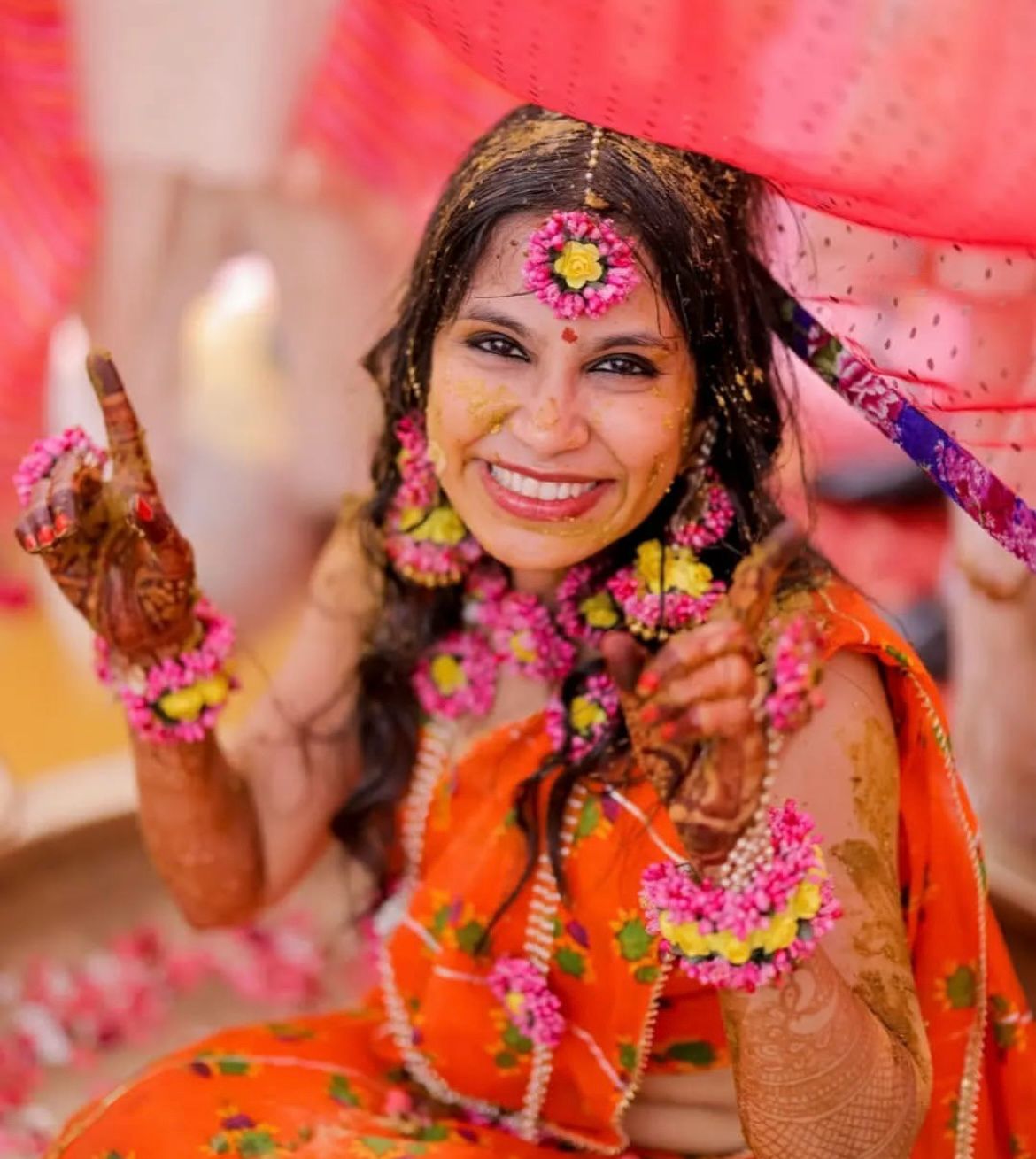 Pink & Yellow Floral Necklace Set