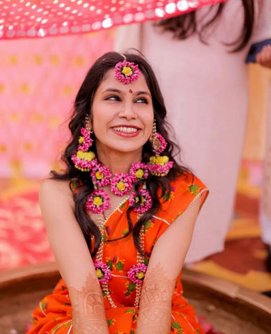 Pink & Yellow Floral Necklace Set