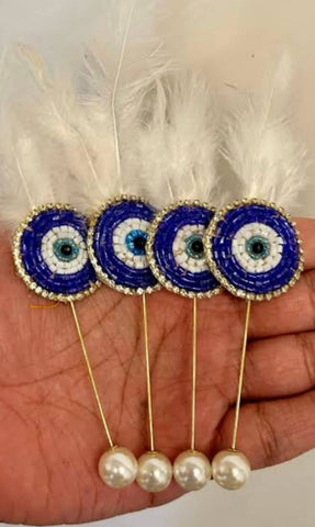 Evil Eye Weeding Brooch With Feather pearl