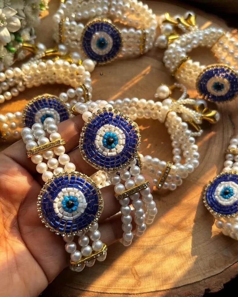 Evil Eye Weeding Brooch With Feather And Bracelate Combo