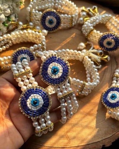 Evil Eye Weeding Brooch With Feather And Bracelate Combo