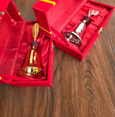 Silver Rudraksh Feather Puja Bell Set With Box