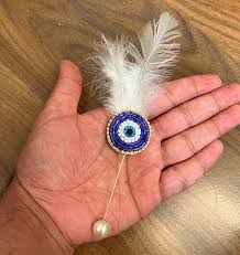 Evil Eye Weeding Brooch With Feather pearl